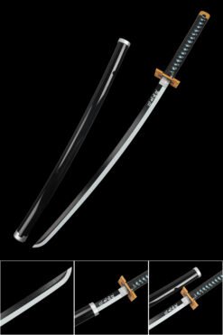 Muichiro Sword ：Wooden Anime Sword Black Scabbard And Black Handle For Tuichirou Tokitou Cosplay (1)