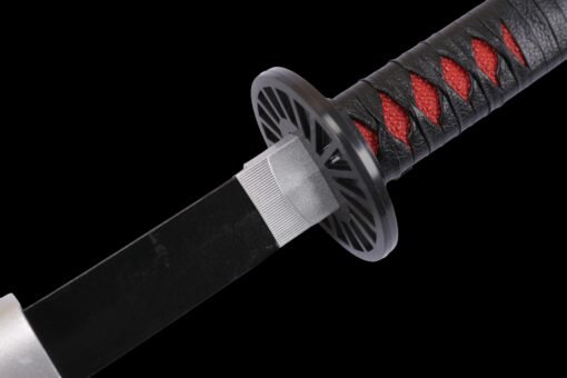 Tanjiro Sword ：Wooden Anime Katana Black Handle And Black Blade For Tanjiro Kamado Cosplay (4)