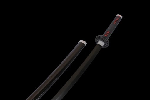 Tanjiro Sword ：Wooden Anime Katana Black Handle And Black Blade For Tanjiro Kamado Cosplay (7)