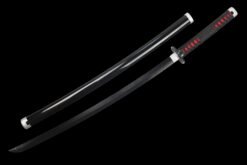 Tanjiro Sword ：Wooden Anime Katana Black Handle And Black Blade For Tanjiro Kamado Cosplay (9)