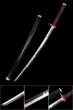 Tanjiro Sword ：Wooden Anime Sword Black And Silver Blade And Black Handle For Tanjiro Kamado Cosplay (1)