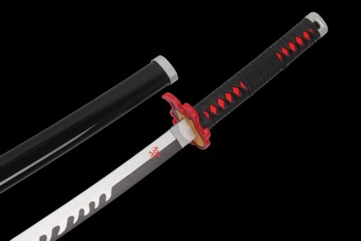 Tanjiro Sword ：Wooden Anime Sword Black And Silver Blade And Black Handle For Tanjiro Kamado Cosplay (6)