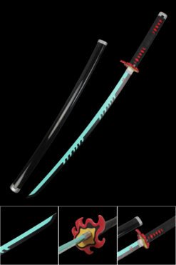 Tanjiro Sword ：Wooden Anime Sword Blue Blade and Black Scabbard Tanjiro For Tanjiro Kamado Cosplay (1)