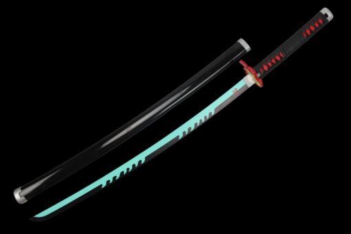 Tanjiro Sword ：Wooden Anime Sword Blue Blade and Black Scabbard Tanjiro For Tanjiro Kamado Cosplay (5)