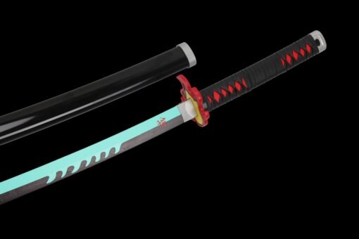 Tanjiro Sword ：Wooden Anime Sword Blue Blade and Black Scabbard Tanjiro For Tanjiro Kamado Cosplay (6)