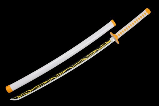 Zenitsu Sword Wooden Anime Katana Black Blade And White Handle For Zenitsu Agatsuma Cosplay (5)