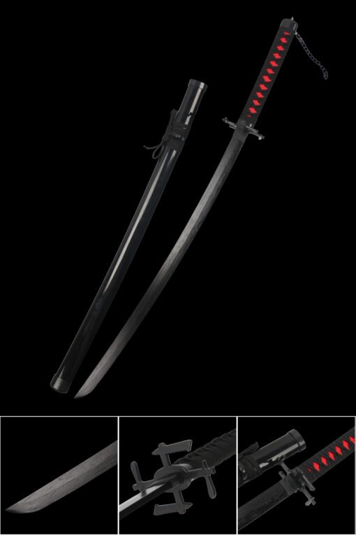 Ichigo Sword Wooden Anime Katana Black Blade and Black Handle For Ichigo Kurosaki Cosplay (1)