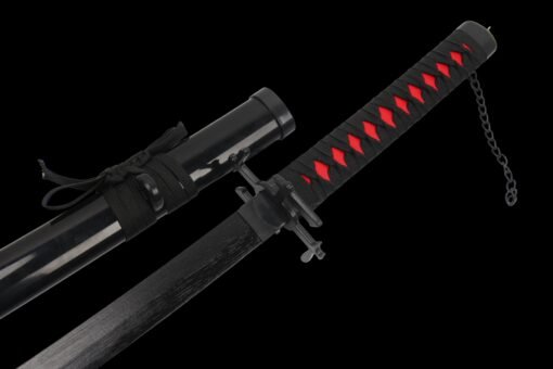 Ichigo Sword Wooden Anime Katana Black Blade and Black Handle For Ichigo Kurosaki Cosplay (2)