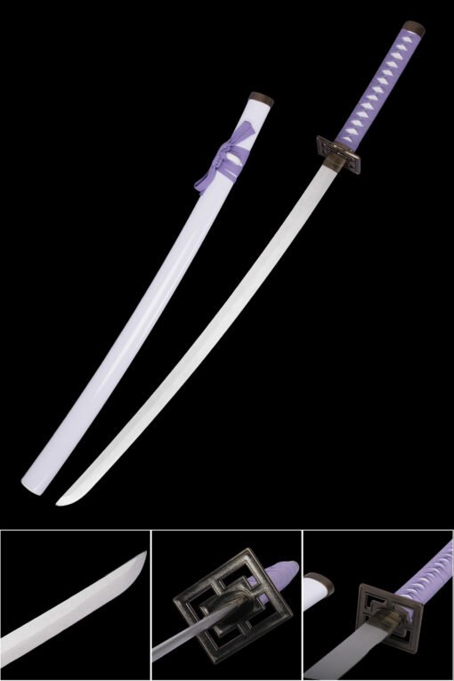 Senbonzakura Wooden Anime Katana Silver Blade and Light Purple Handle For Kuchiki Byakuya Cosplay (1)