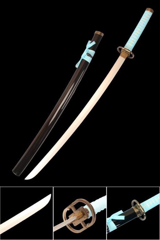 Shinsou Wooden Anime Katana Black Scabbard and Light Blue Handle For Gin Ichimaru Cosplay (1)