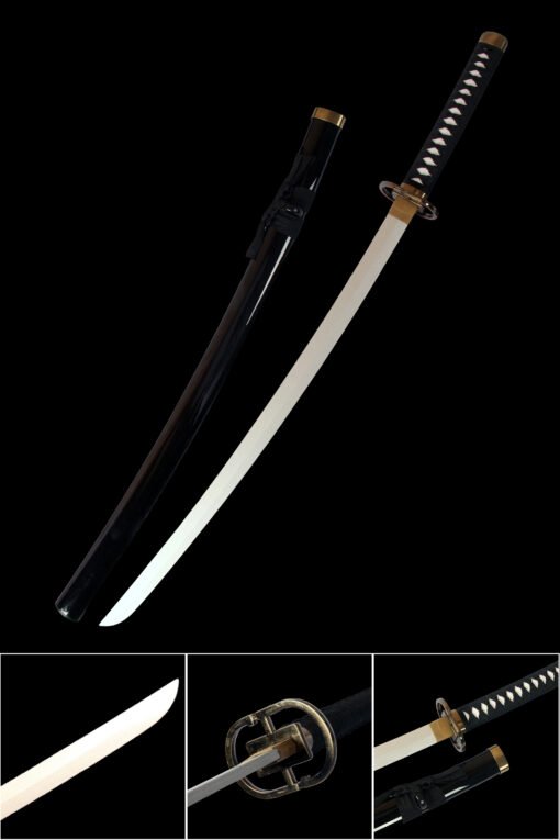 Shinsou Wooden Anime Sword Black Scabbard And Silver Blade For Gin Ichimaru Cosplay (1)