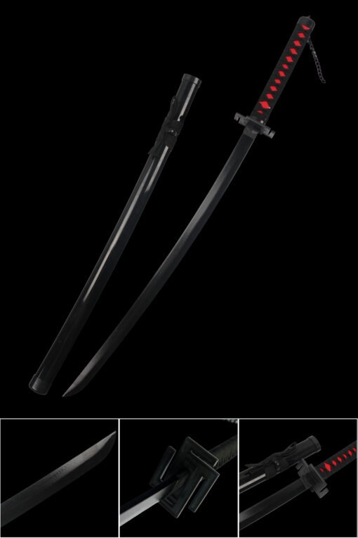 Tensa Zangetsu Sword Wooden Anime Katana Black Blade and Black Handle For Ichigo Kurosaki Cosplay (1)