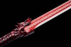 Handmade Katana Black scabbard and Red handle, Manganese Steel, Traditional Sword, Full Tang Katana, Collectible Katana, Fighting Master, Dragon Sword,Not sharp (4)