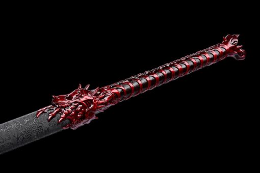 Handmade Katana Black scabbard and Red handle, Manganese Steel, Traditional Sword, Full Tang Katana, Collectible Katana, Fighting Master, Dragon Sword,Not sharp (7)