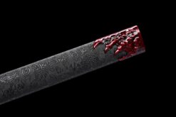 Handmade Katana Black scabbard and Red handle, Manganese Steel, Traditional Sword, Full Tang Katana, Collectible Katana, Fighting Master, Dragon Sword,Not sharp (8)