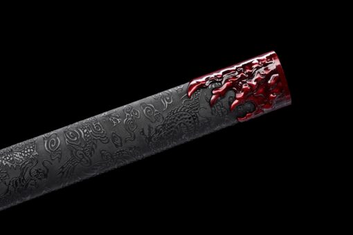 Handmade Katana Black scabbard and Red handle, Manganese Steel, Traditional Sword, Full Tang Katana, Collectible Katana, Fighting Master, Dragon Sword,Not sharp (8)