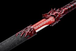 Handmade Katana Black scabbard and Red handle, Manganese Steel, Traditional Sword, Full Tang Katana, Collectible Katana, Fighting Master, Dragon Sword,Not sharp (9)