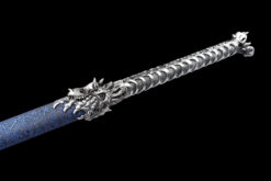 Handmade Katana Blue scabbard and silver handle, Traditional style, Manganese steel blade, Genuine Katana, Collectible Katana, Bone dragon, Not sharp (11)