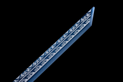 Handmade Katana Blue scabbard and silver handle, Traditional style, Manganese steel blade, Genuine Katana, Collectible Katana, Bone dragon, Not sharp (4)