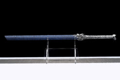 Handmade Katana Blue scabbard and silver handle, Traditional style, Manganese steel blade, Genuine Katana, Collectible Katana, Bone dragon, Not sharp (6)