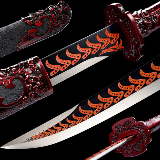 Handmade Katana Red accessories and black scabbard, High Quality Blade. Collectible Sword, Traditional Style, Manganese steel blade, Not sharp (1)