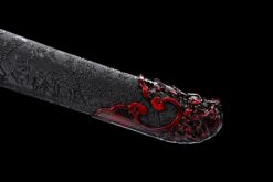 Handmade Katana Red accessories and black scabbard, High Quality Blade. Collectible Sword, Traditional Style, Manganese steel blade, Not sharp (10)