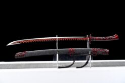 Handmade Katana Red accessories and black scabbard, High Quality Blade. Collectible Sword, Traditional Style, Manganese steel blade, Not sharp (4)