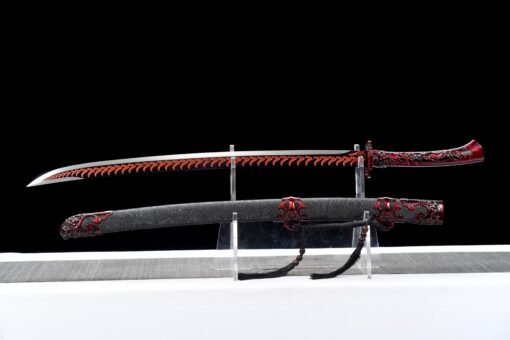 Handmade Katana Red accessories and black scabbard, High Quality Blade. Collectible Sword, Traditional Style, Manganese steel blade, Not sharp (4)