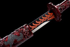 Handmade Katana Red accessories and black scabbard, High Quality Blade. Collectible Sword, Traditional Style, Manganese steel blade, Not sharp (6)