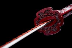 Handmade Katana Red accessories and black scabbard, High Quality Blade. Collectible Sword, Traditional Style, Manganese steel blade, Not sharp (7)