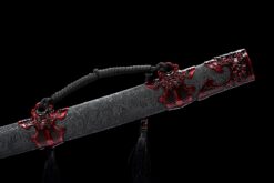 Handmade Katana Red accessories and black scabbard, High Quality Blade. Collectible Sword, Traditional Style, Manganese steel blade, Not sharp (8)