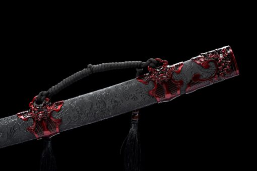 Handmade Katana Red accessories and black scabbard, High Quality Blade. Collectible Sword, Traditional Style, Manganese steel blade, Not sharp (8)