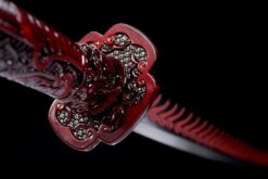 Handmade Katana Red accessories and black scabbard, High Quality Blade. Collectible Sword, Traditional Style, Manganese steel blade, Not sharp (9)