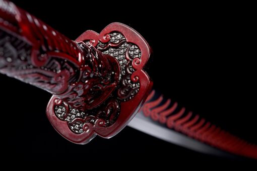 Handmade Katana Red accessories and black scabbard, High Quality Blade. Collectible Sword, Traditional Style, Manganese steel blade, Not sharp (9)