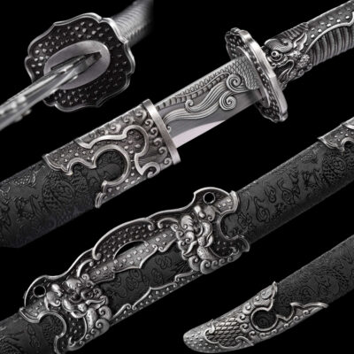 Handmade Katana Black scabbard and Black scabbard, High manganese steel, High Quality Blade,Fighting Master, Collectible Sword, Not sharp (1)