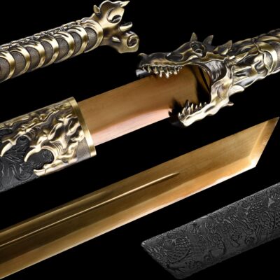 Handmade Katana Black scabbard and brass handle, Collectible Sword, Dragon Sword, Traditional Style, Real Katana, Not sharp (1)