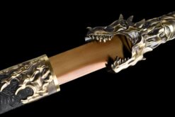 Handmade Katana Black scabbard and brass handle, Collectible Sword, Dragon Sword, Traditional Style, Real Katana, Not sharp (10)