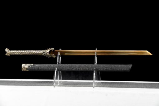 Handmade Katana Black scabbard and brass handle, Collectible Sword, Dragon Sword, Traditional Style, Real Katana, Not sharp (3)