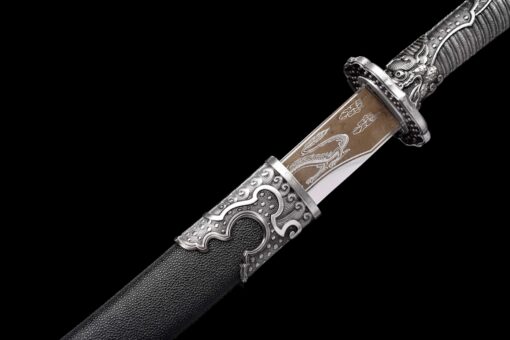 Handmade Katana Black scabbard and silver handle, High manganese steel, Traditional Chinese style, Collectible Sword, Not sharp (13)