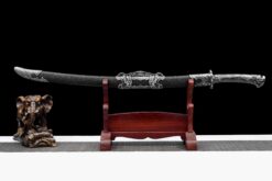 Handmade Katana Black scabbard and silver handle, High manganese steel, Traditional Chinese style, Collectible Sword, Not sharp (2)