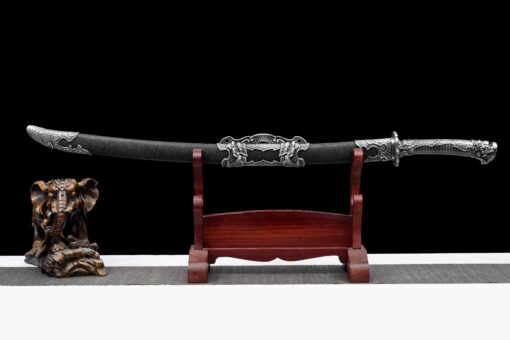 Handmade Katana Black scabbard and silver handle, High manganese steel, Traditional Chinese style, Collectible Sword, Not sharp (2)