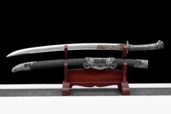 Handmade Katana Black scabbard and silver handle, High manganese steel, Traditional Chinese style, Collectible Sword, Not sharp (3)