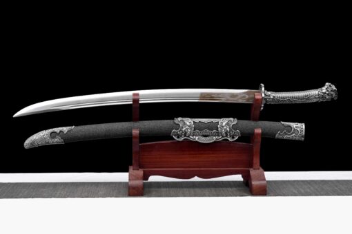 Handmade Katana Black scabbard and silver handle, High manganese steel, Traditional Chinese style, Collectible Sword, Not sharp (3)