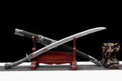 Handmade Katana Black scabbard and silver handle, High manganese steel, Traditional Chinese style, Collectible Sword, Not sharp (5)