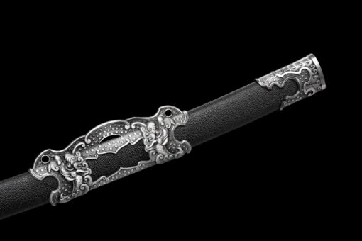 Handmade Katana Black scabbard and silver handle, High manganese steel, Traditional Chinese style, Collectible Sword, Not sharp (9)