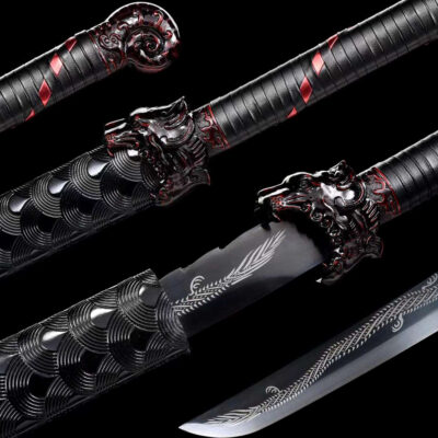 Handmade KatanaBlack Scabbard And Dark Red Handle,Manganese Steel,Samurai Sword,Collectible Sword,Traditional Style,Not Sharp (1)