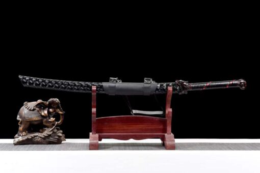 Handmade KatanaBlack Scabbard And Dark Red Handle,Manganese Steel,Samurai Sword,Collectible Sword,Traditional Style,Not Sharp (1)