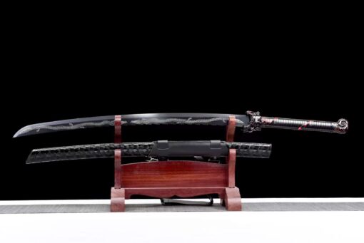 Handmade KatanaBlack Scabbard And Dark Red Handle,Manganese Steel,Samurai Sword,Collectible Sword,Traditional Style,Not Sharp (2)
