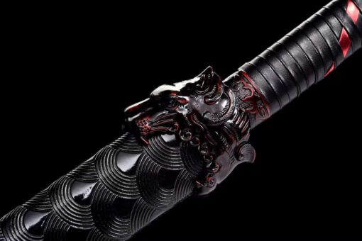 Handmade KatanaBlack Scabbard And Dark Red Handle,Manganese Steel,Samurai Sword,Collectible Sword,Traditional Style,Not Sharp (7)