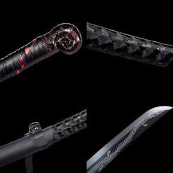 Handmade KatanaBlack Scabbard And Dark Red Handle,Manganese Steel,Samurai Sword,Collectible Sword,Traditional Style,Not Sharp (9)